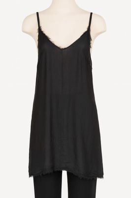 Black Sheer Lace-Trim Slip Dress