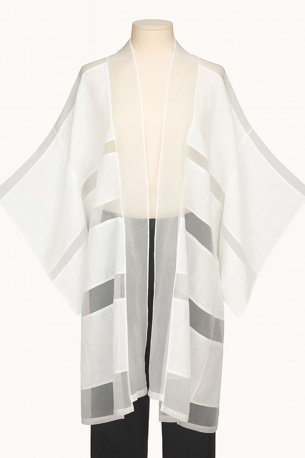 White Sheer Striped Kimono Jacket