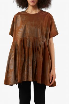Rust Tie-Dye Pleated Oversized Tunic Dress