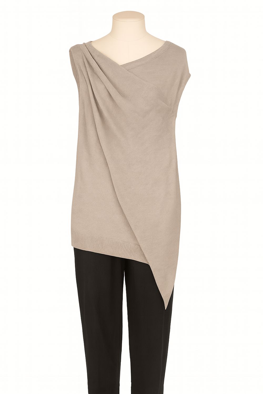 Beige Asymmetrical Draped Knit Top