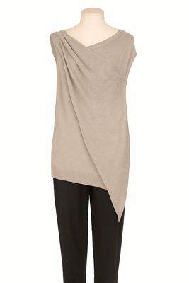 Beige Asymmetrical Draped Knit Top
