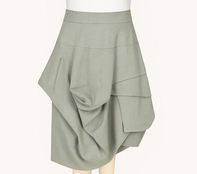 Olive Green Asymmetrical Draped Skirt