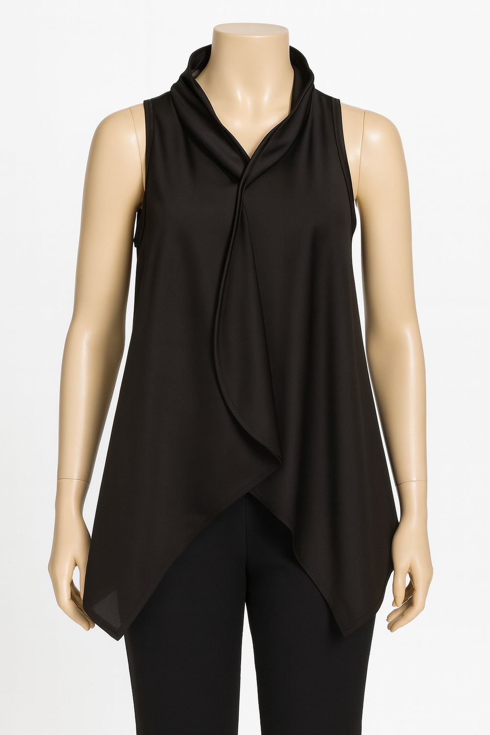Black Draped Sleeveless Tunic Top