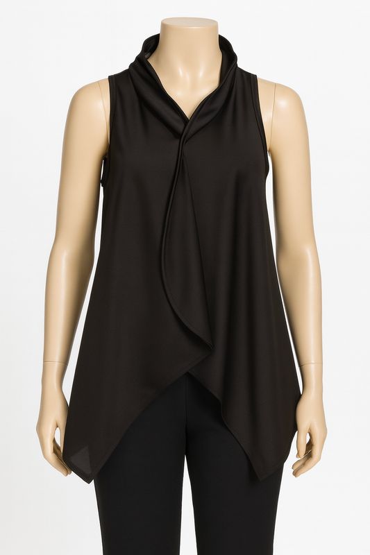 Black Draped Sleeveless Tunic Top