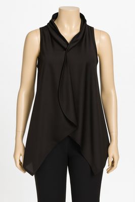 Black Draped Sleeveless Tunic Top