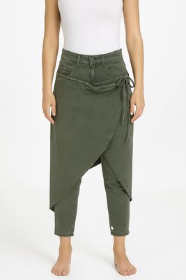 Olive Green Wrap-Over Layered Pants