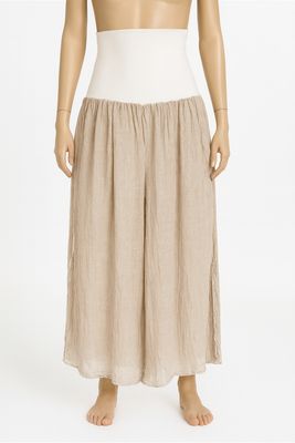 White and Beige Wide-Leg Trousers
