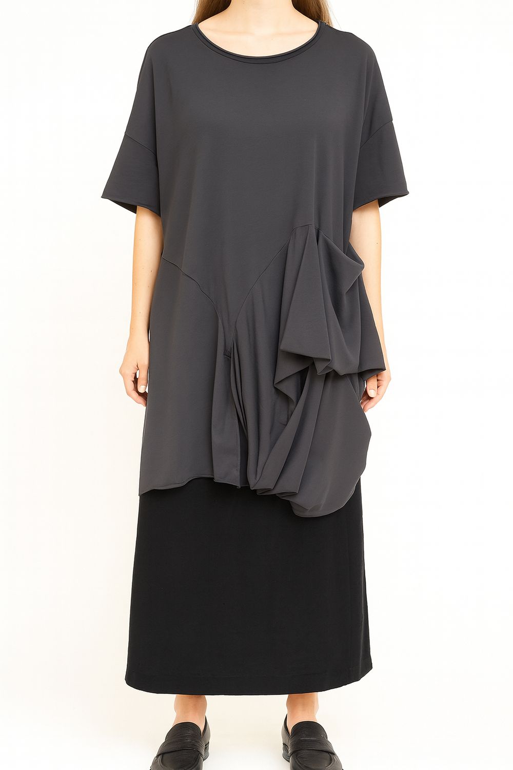 Charcoal Grey Draped Asymmetrical Tunic