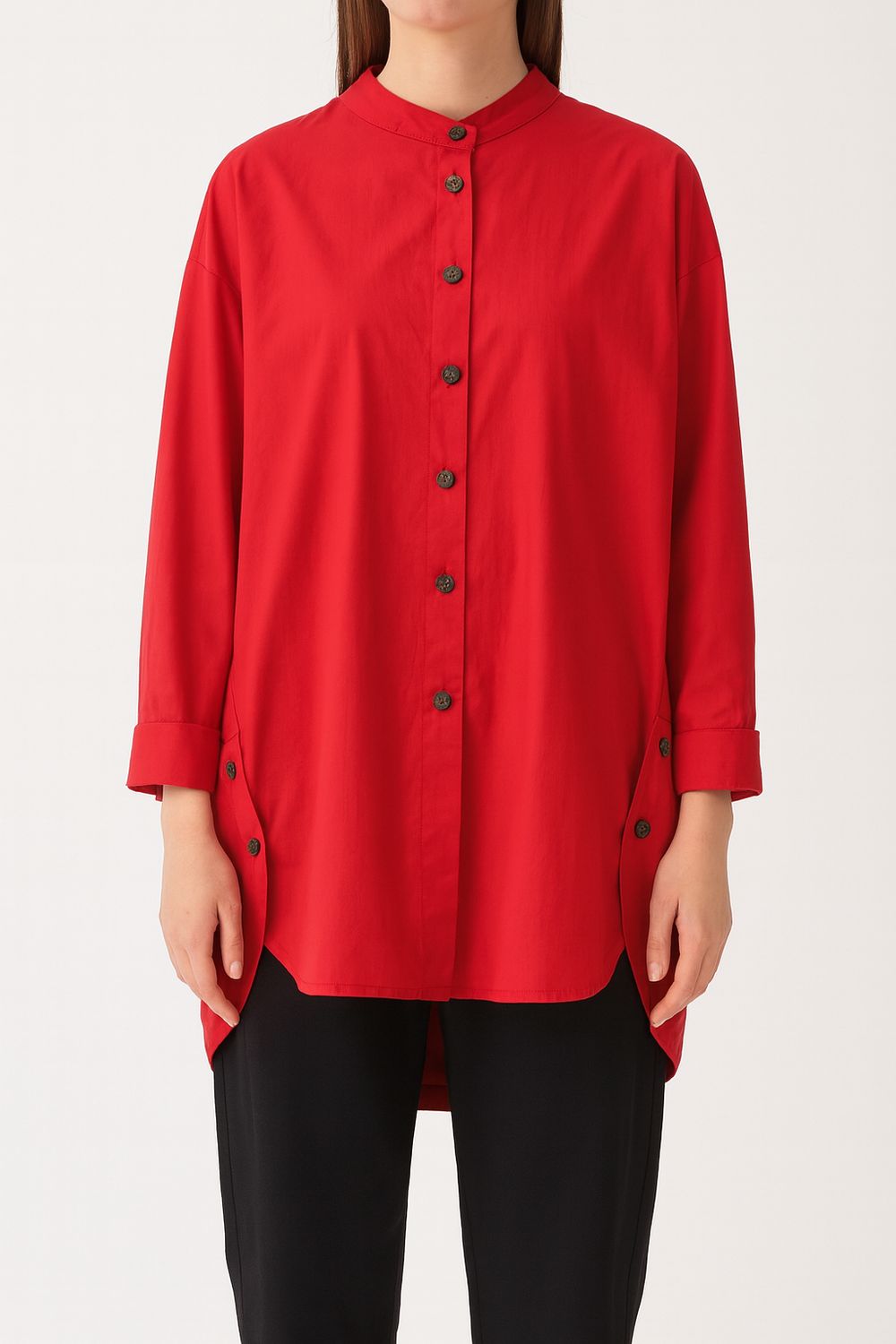 Red Oversized Button-Down Shirt Dress
