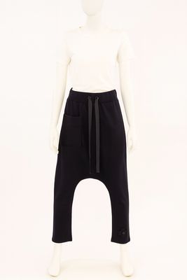Black Drop-Crotch Drawstring Pants