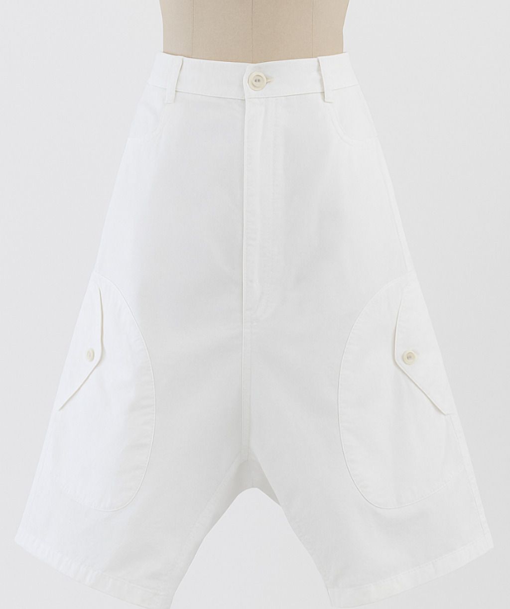 White Drop-Crotch Cargo Pants