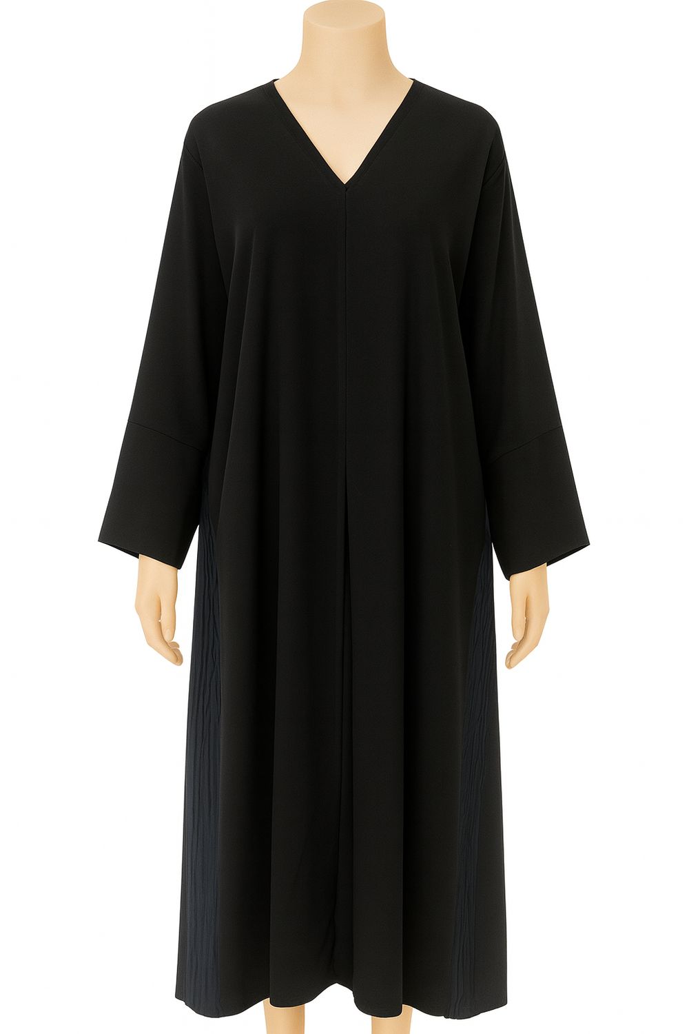 Black Minimalist Sheer-Panel Abaya