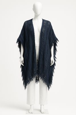 Navy Textured Fringed Kaftan