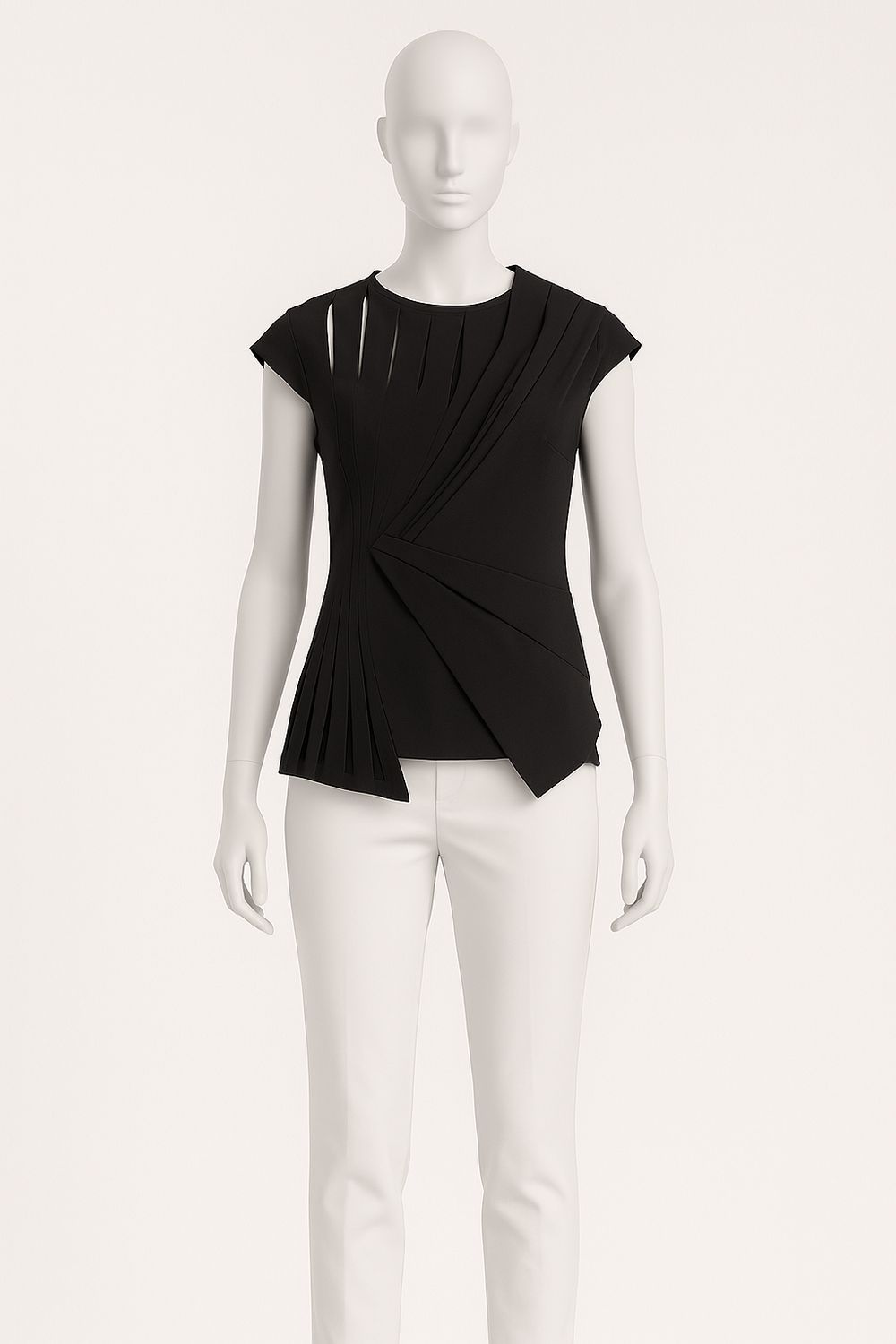 Black Structured Pleated Top