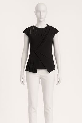 Black Structured Pleated Top