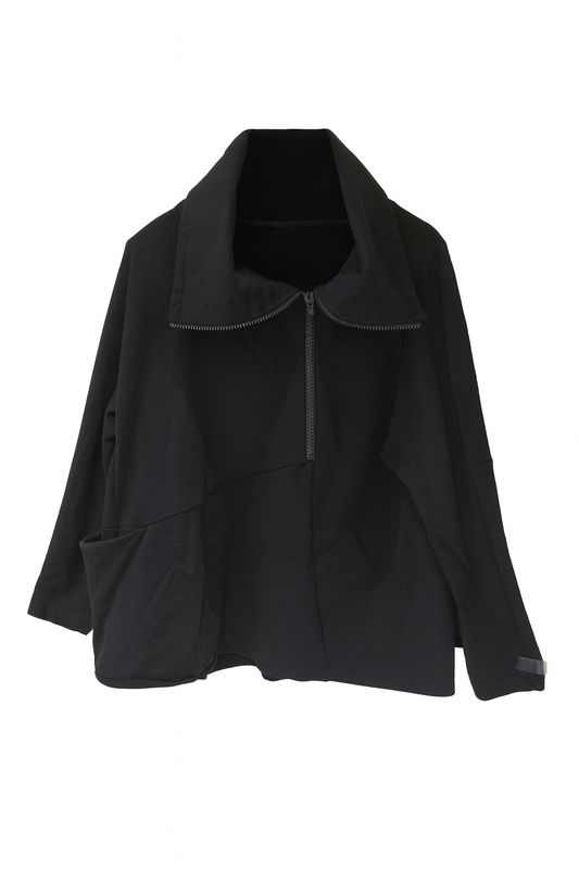 Black High-Collar Zip Top