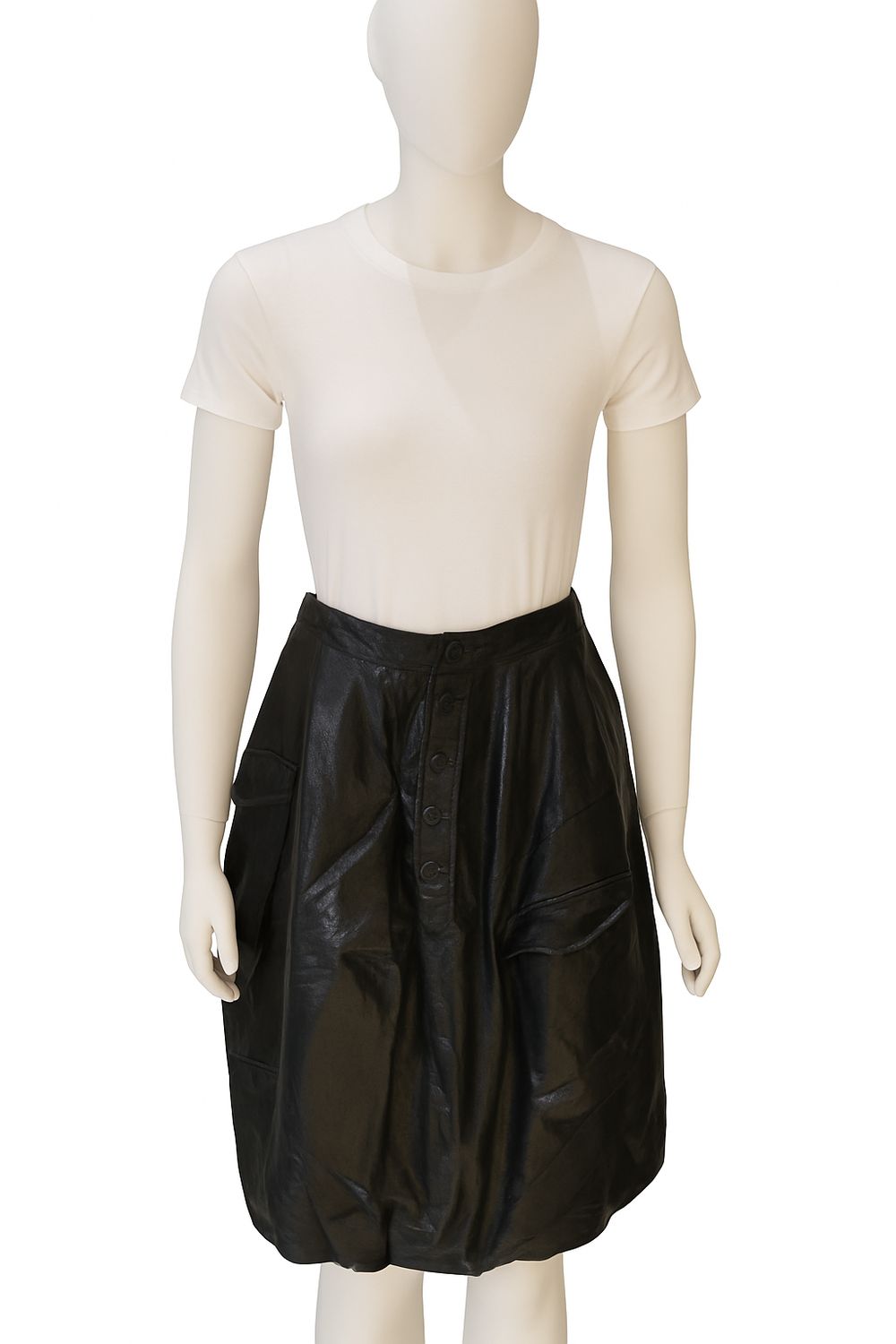 Shiny Black Cargo Skirt