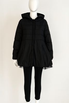 Hooded Puffer Jacket with Tulle Hem