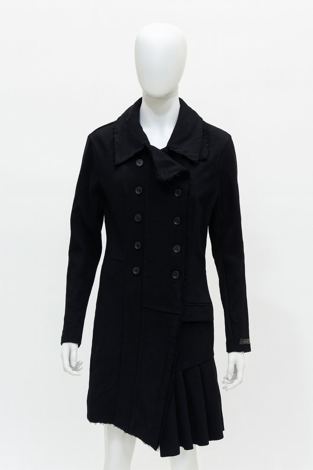 Asymmetric Double-Breasted Black Coat