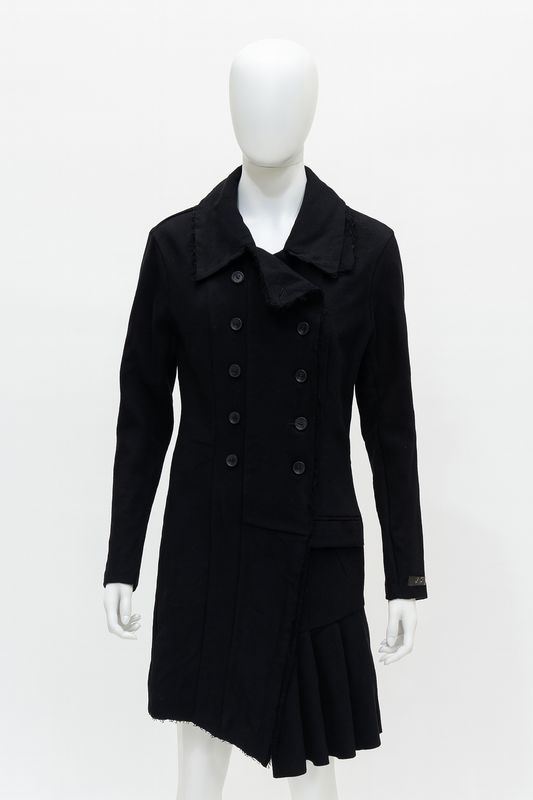 Asymmetric Double-Breasted Black Coat