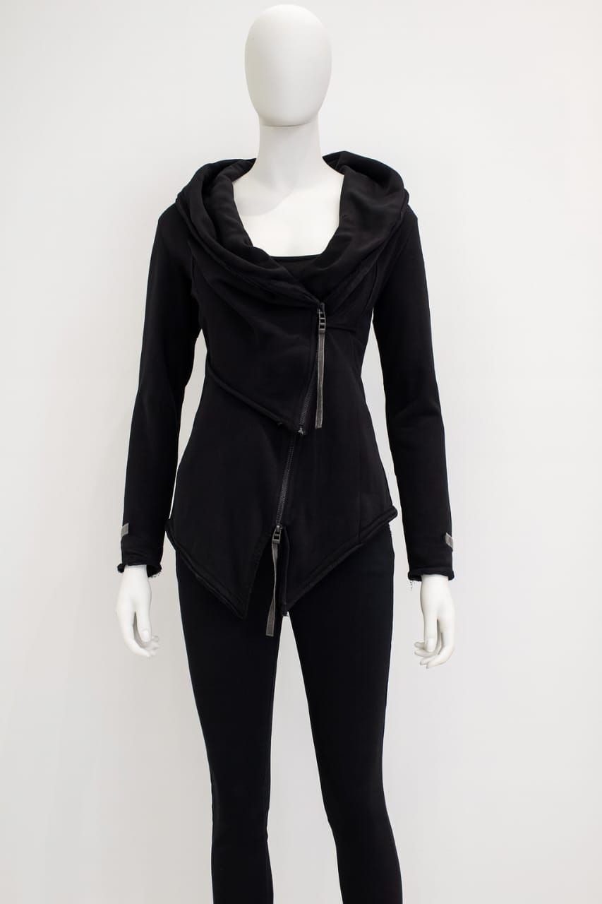 Draped Zip-Up Jacket with Hood