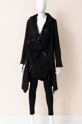 Asymmetric Draped Zip Coat with Hood