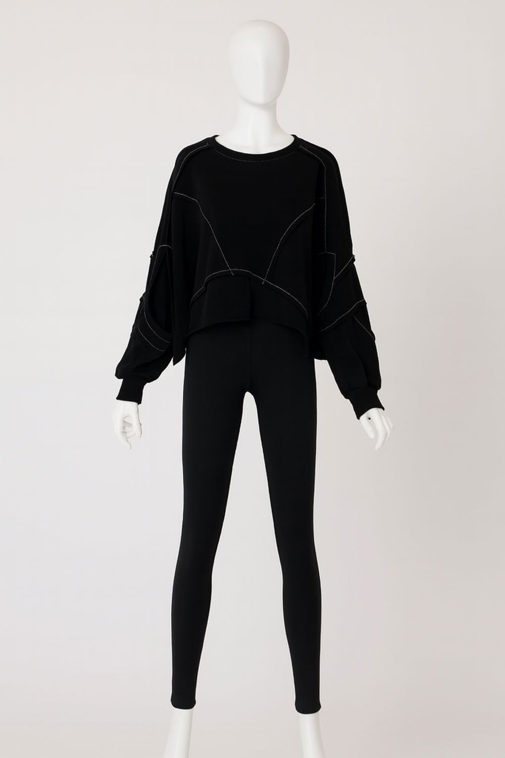 Asymmetric Cropped Sweatshirt with Contrast Stitch