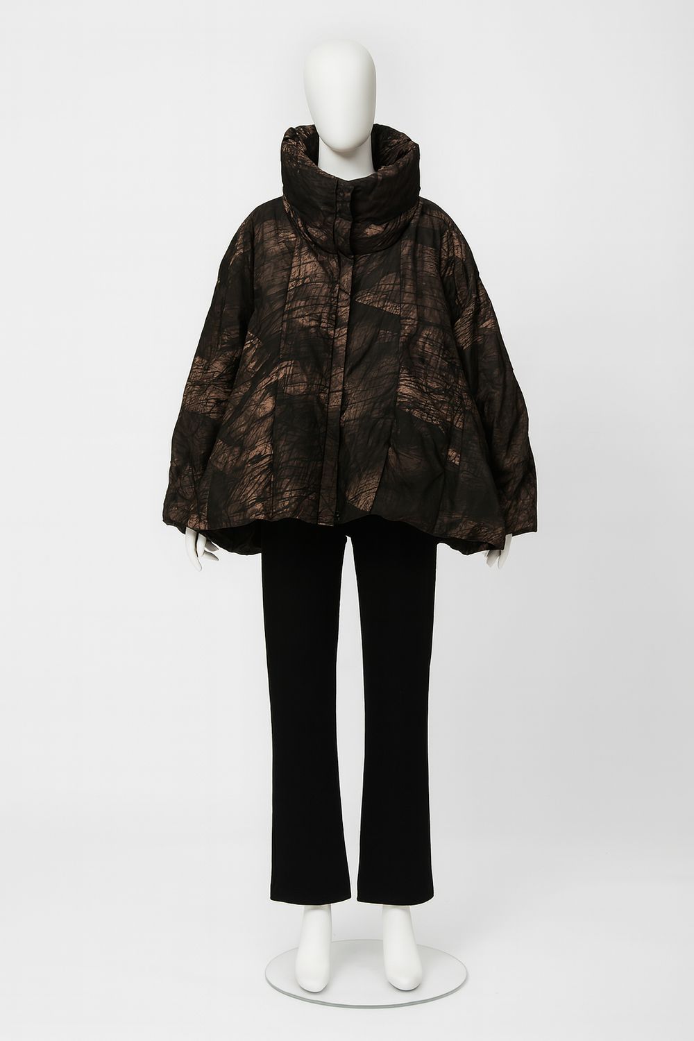 Abstract Print High-Collar Puffer Jacket