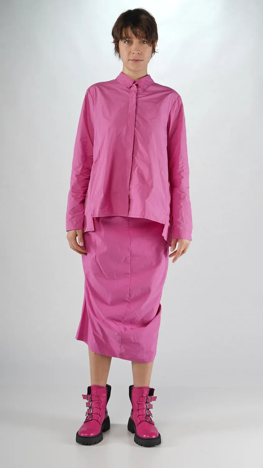 Structured Satin Dark Grey Button-Down Blouse