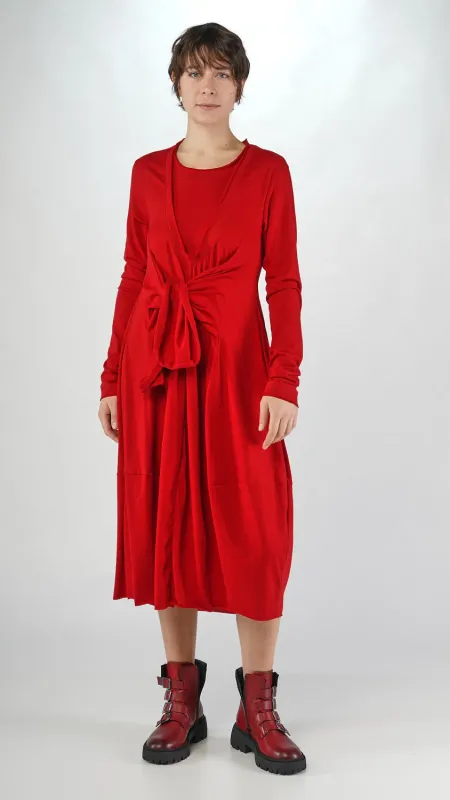 Draped Knot-Front Midi Dress