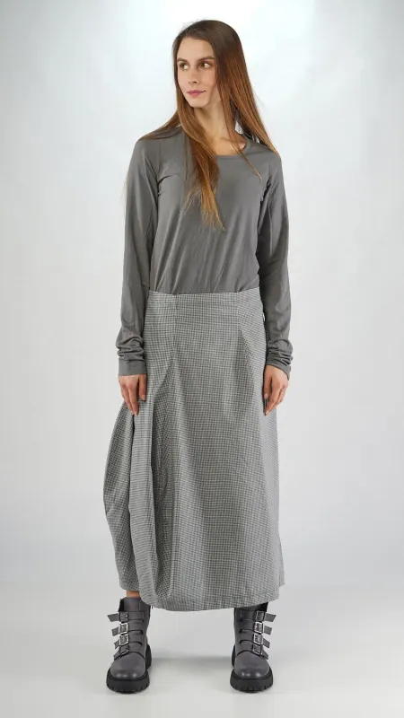 Checked Panel Structured A-Line Midi Skirt