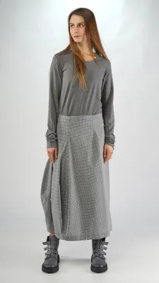 Checked Panel Structured A-Line Midi Skirt