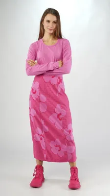 Floral Panel Dark Grey Midi Banana Skirt