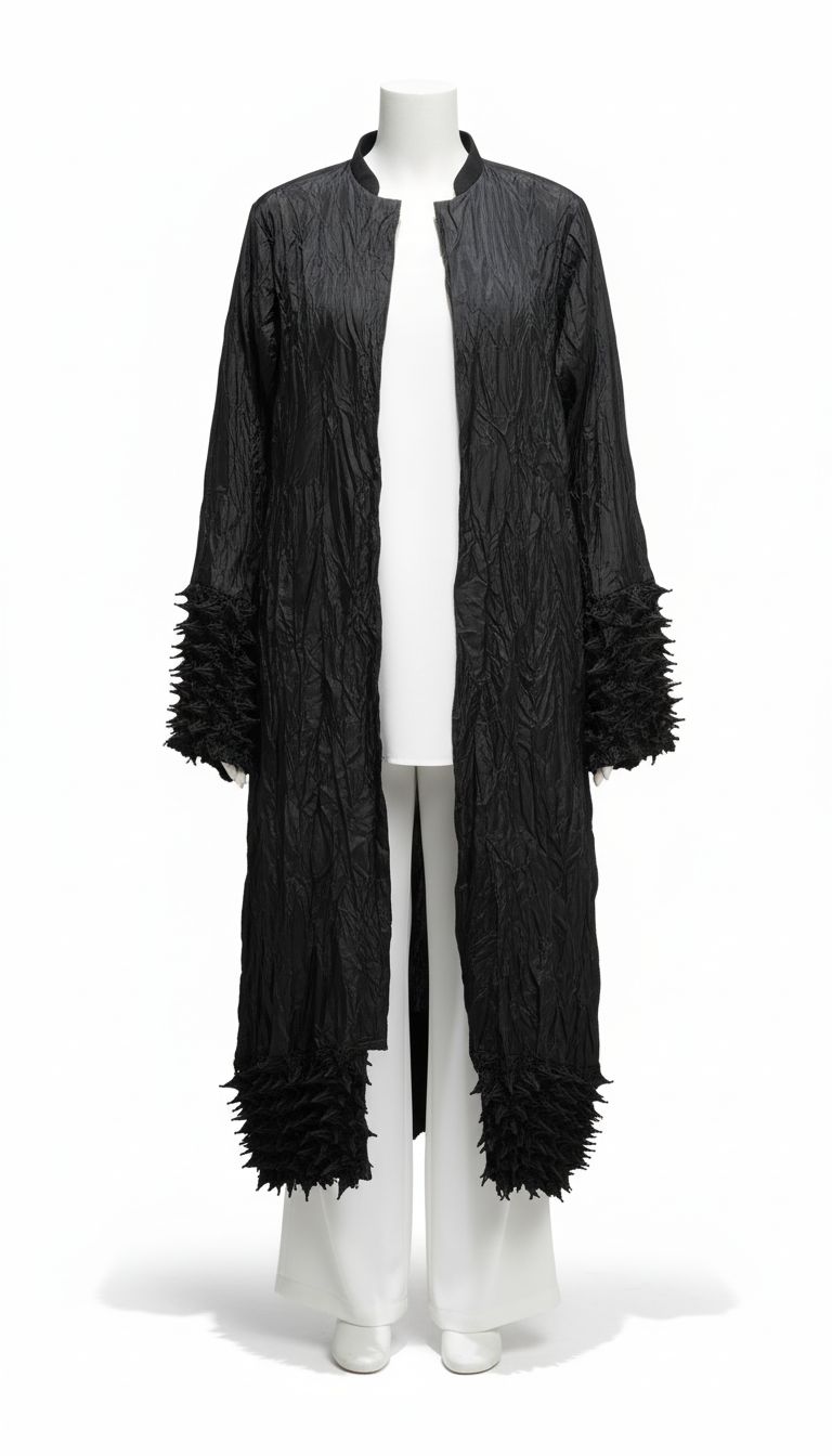 Textured Crinkle Black Abaya with Sculpted Detailing