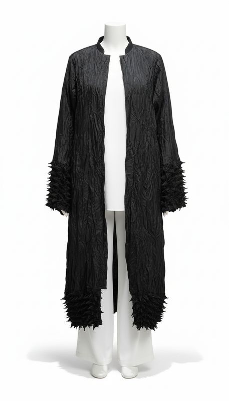 Textured Crinkle Black Abaya with Sculpted Detailing