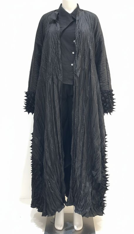 Sculpted Texture Black Abaya with Crinkle Finish