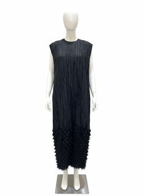 Sculpted Crinkle Texture Black Sleeveless Maxi Dress