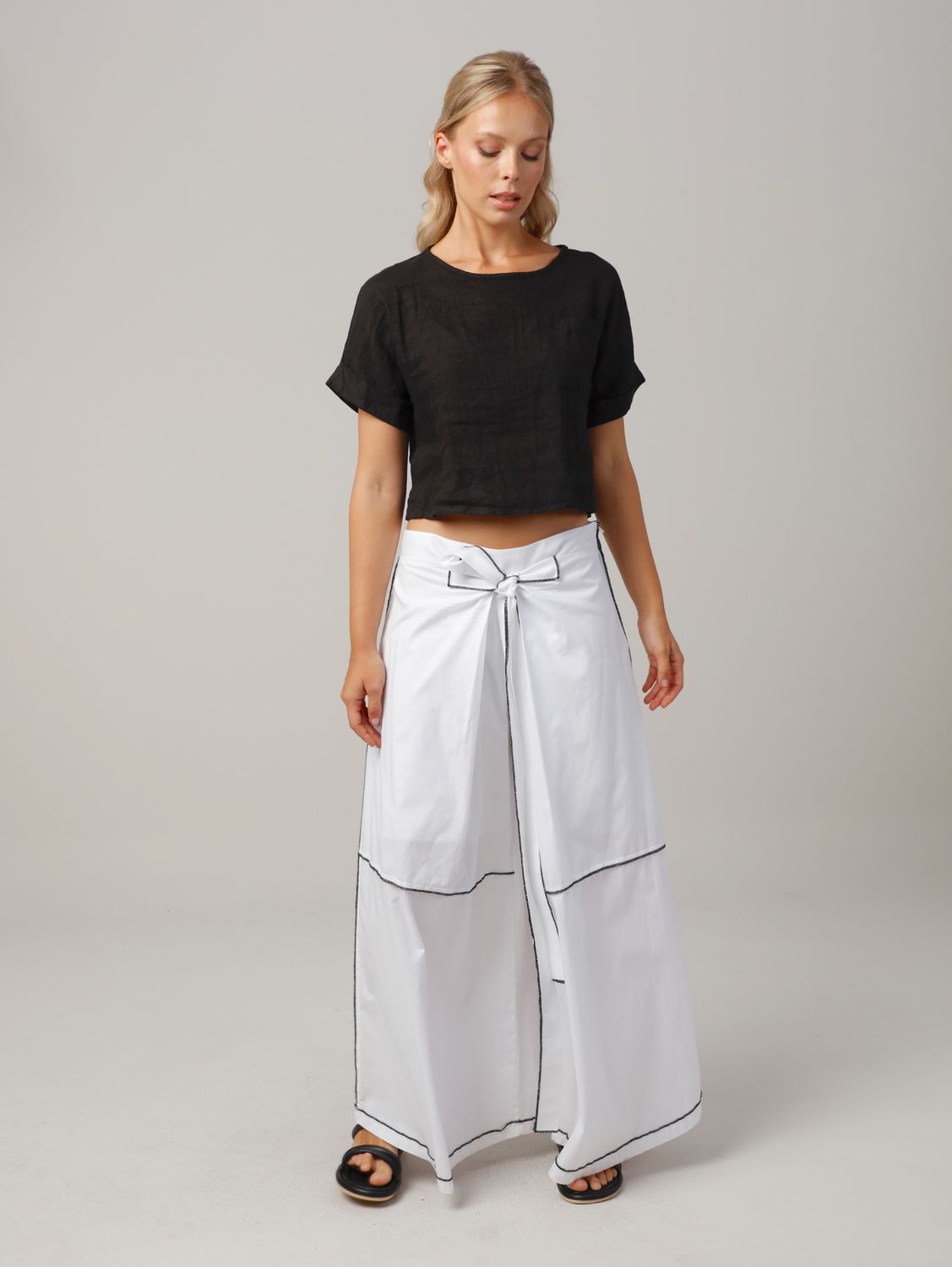 White Wide-Leg Culottes &amp; Knotted Waistband