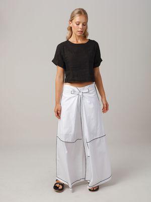 White Wide-Leg Culottes &amp; Knotted Waistband