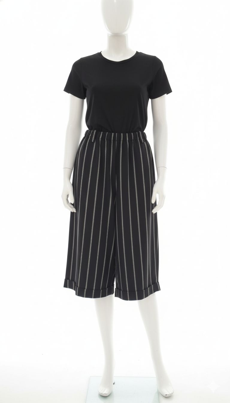 Striped Wide-Leg Cropped Trousers