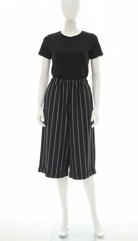 Striped Wide-Leg Cropped Trousers