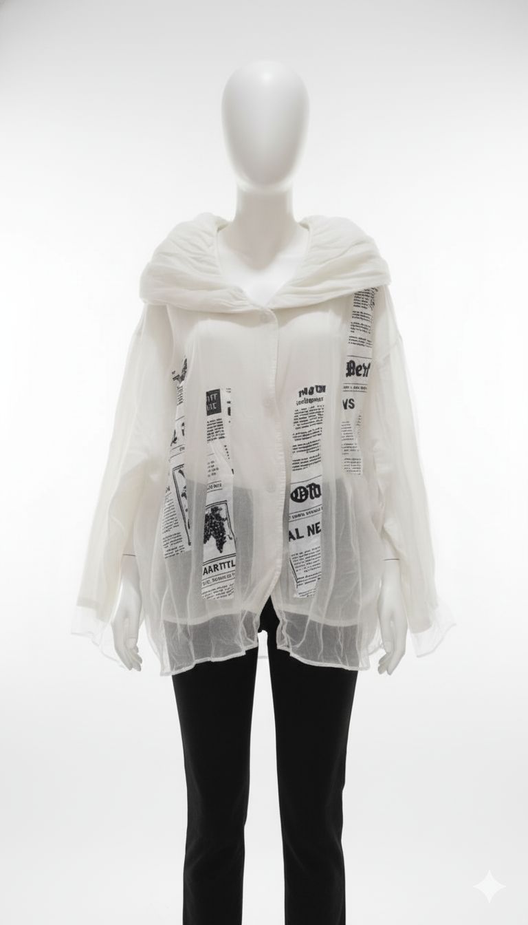 Textured Graphic Short Layer Jacket – White