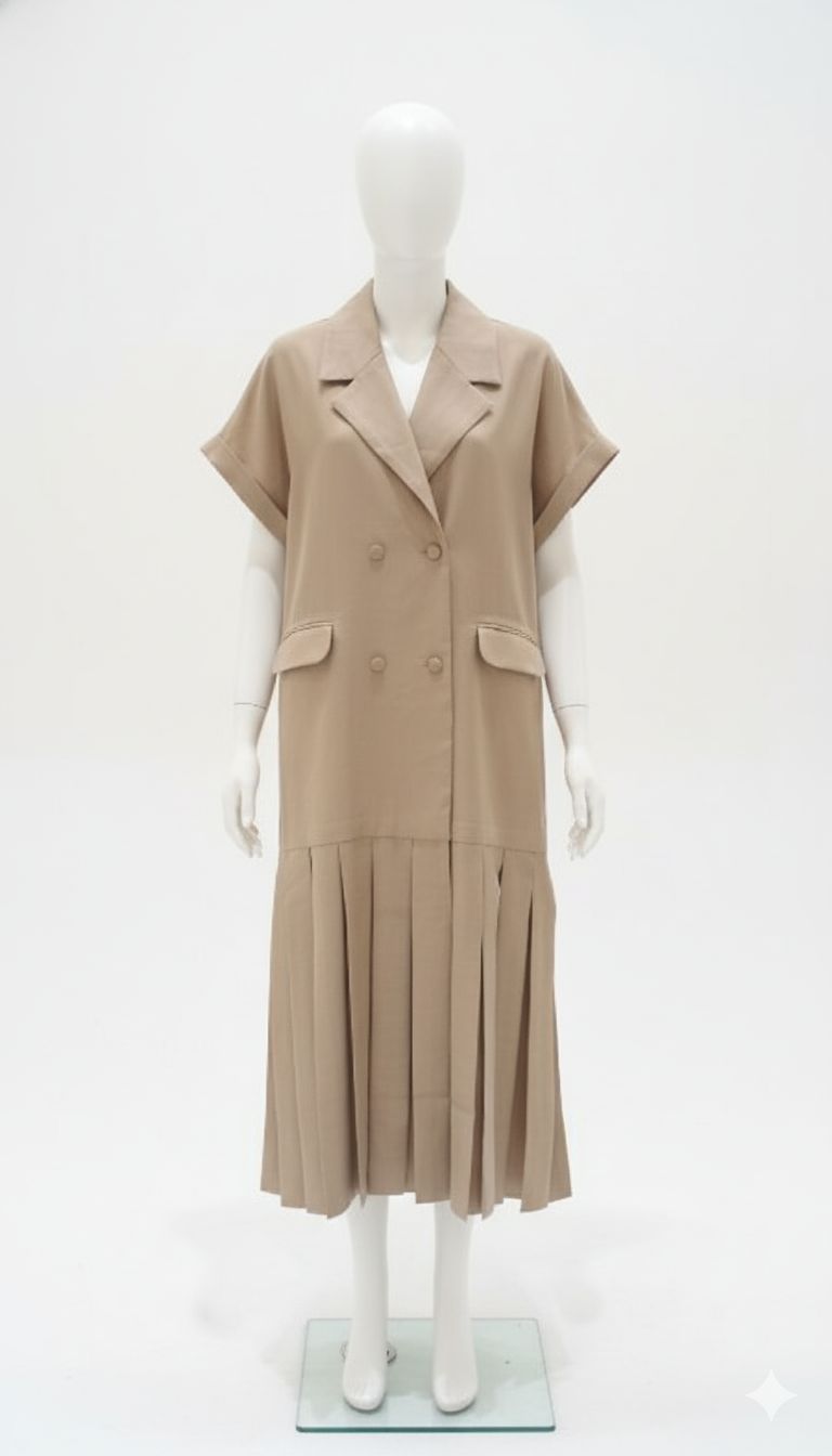 Pleated Hem Structured Double-Breasted Vest Dress