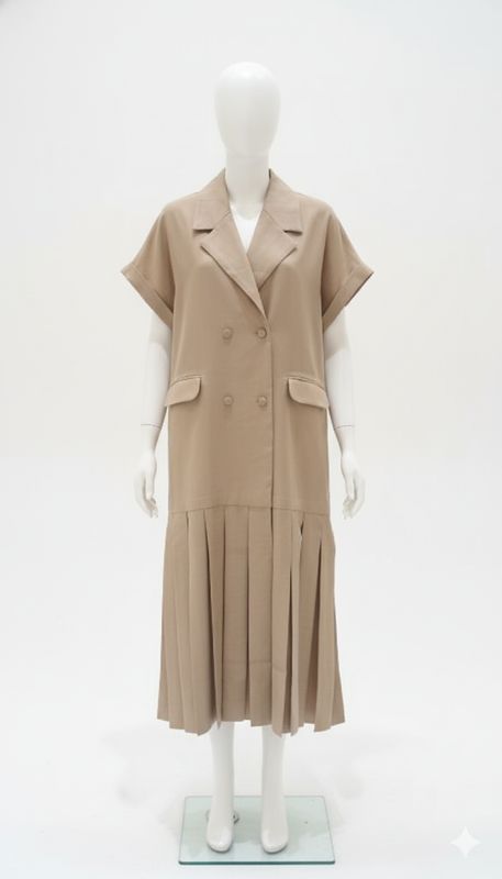 Pleated Hem Structured Double-Breasted Vest Dress