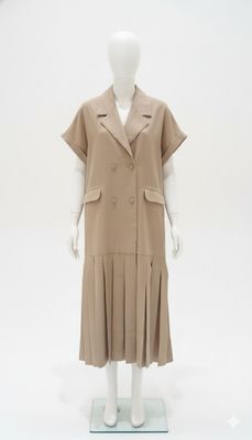 Pleated Hem Structured Double-Breasted Vest Dress