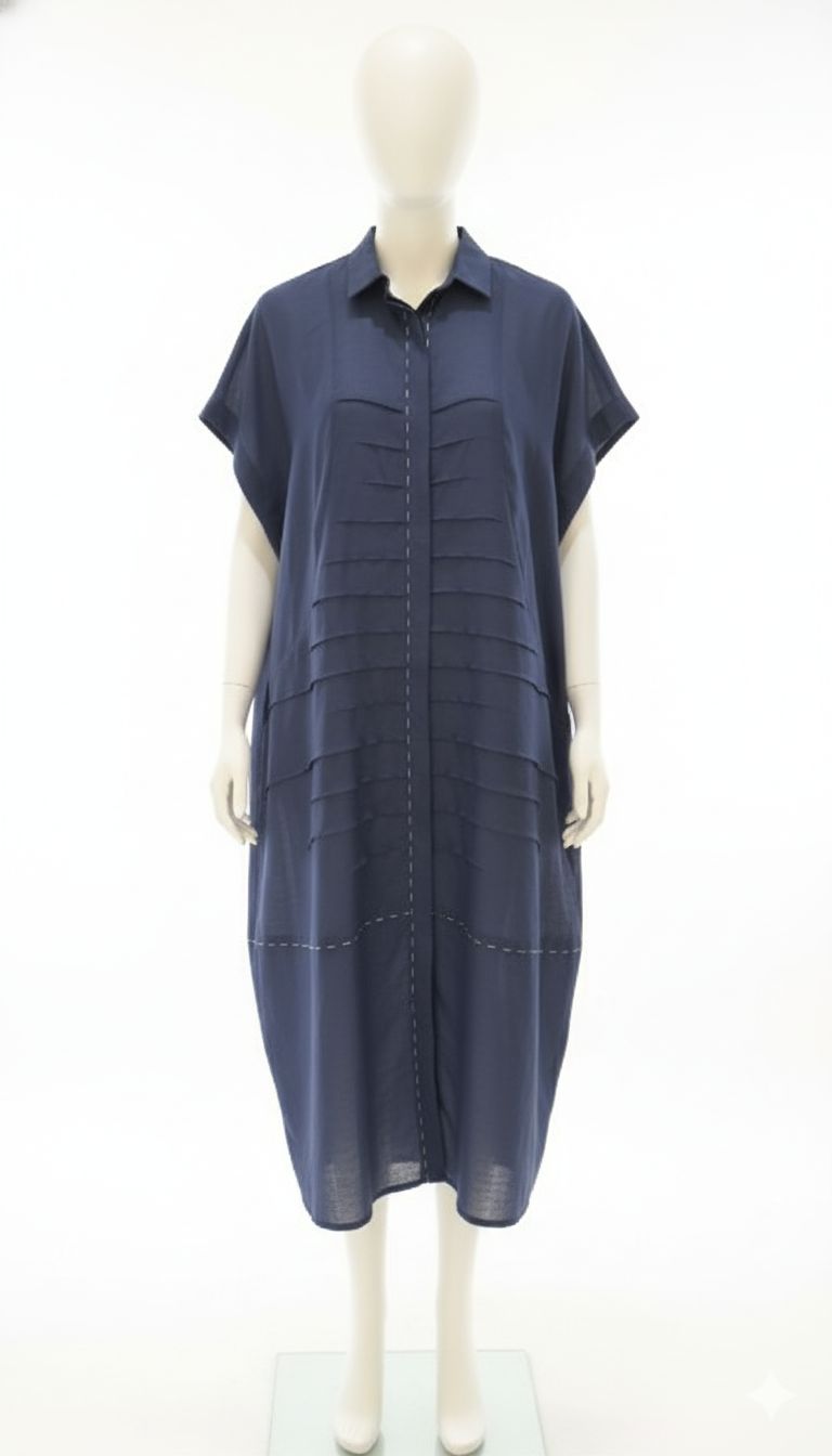 Architectural Pleated Midi Shirt Dress