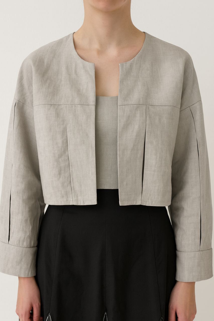Taupe Cropped Structured Linen Jacket