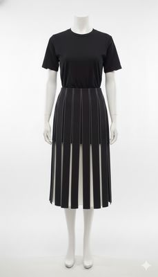 Black Panelled Pleat Skirt with Contrast Stitching