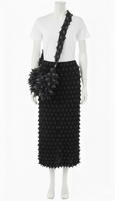 Black Textured Sculptural Shoulder Bag