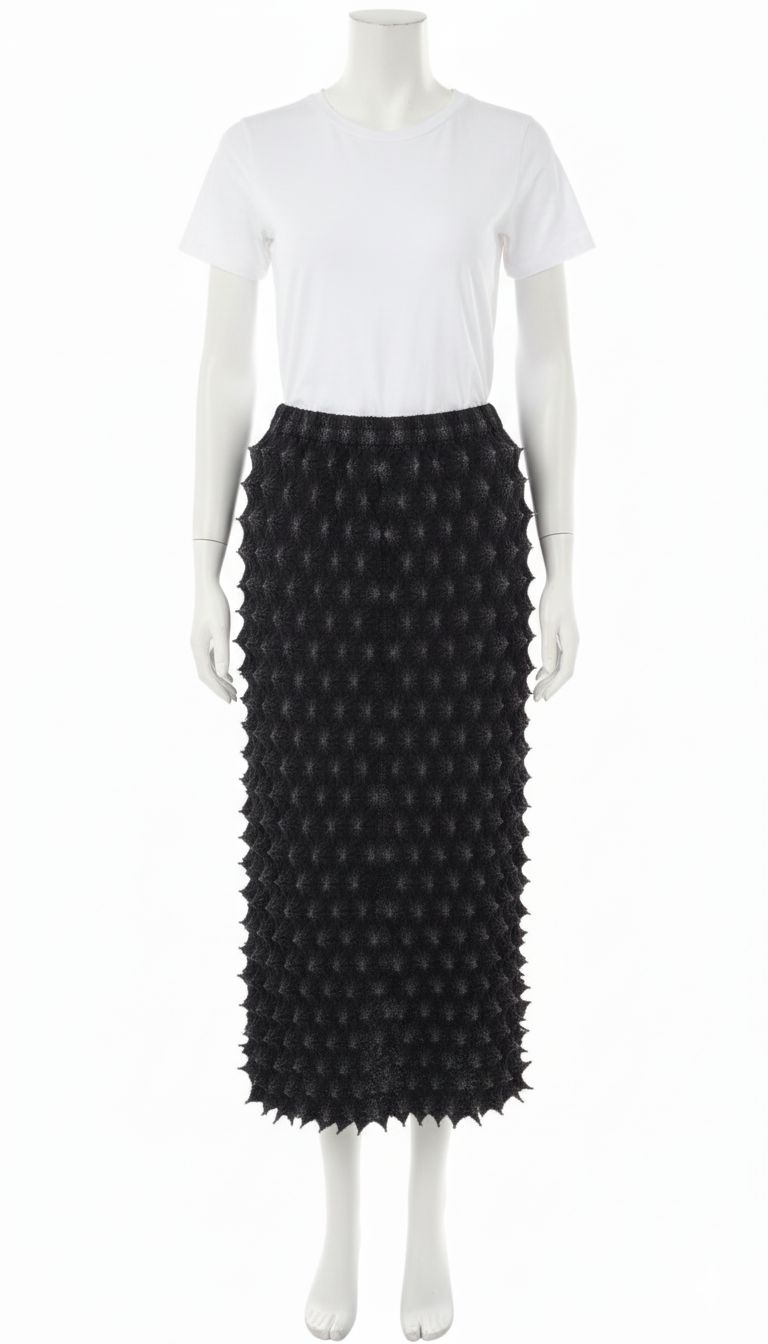 Black Sculptural Textured Midi Skirt